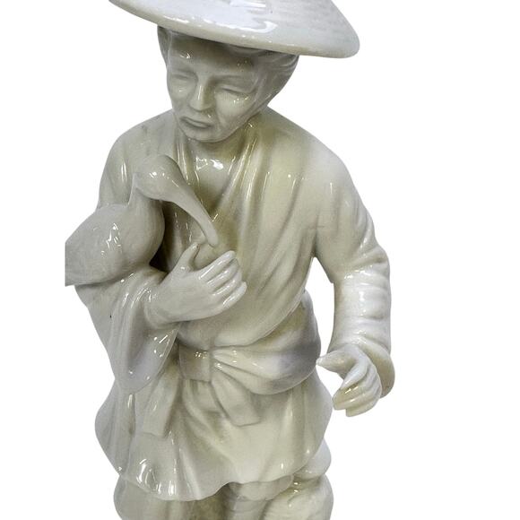 Blanc de Chine White Porcelain Vintage 'Man with Bird' 8" Figurine - Picture 5 of 6
